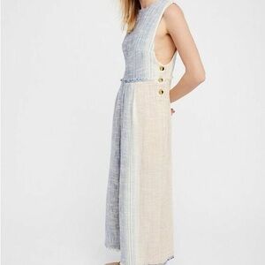 Free People Blue and Beige Striped Jumpsuit